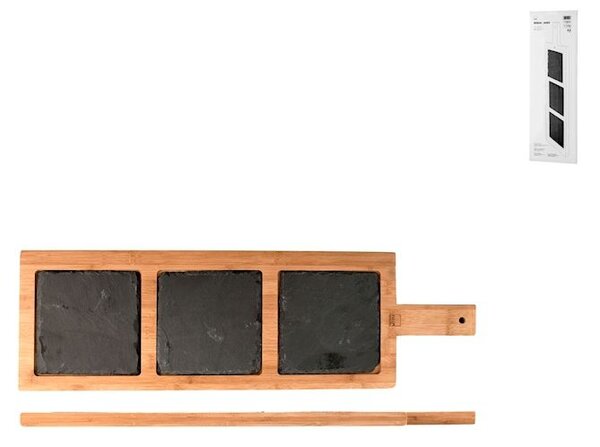 Tagliere rettangolare 1 manico in ardesia e bamboo cm 20x66