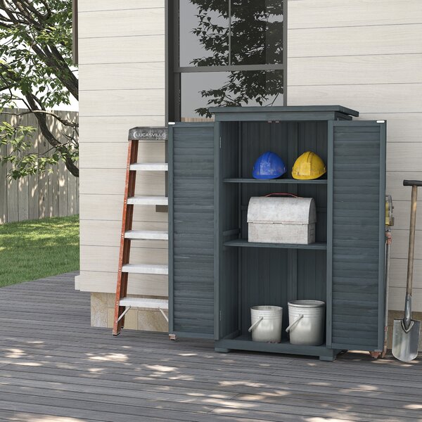 Armadio da Esterno 87x46.5x160 cm con 2 Porte a Persiana e Ripiani Interni in Legno Grigio