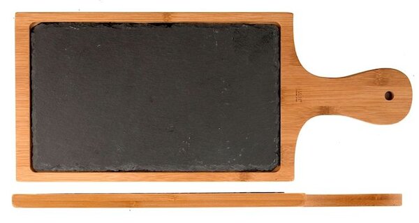 Tagliere rettangolare 1 manico in ardesia e bamboo cm 40x17