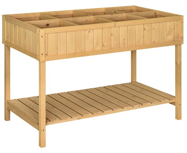 Outsunny Fioriera su Piedi carré Orto con ripiano dim. 110L x 46l x 76H cm 8 Compartimenti & Inserti per l'irrigazione Legno di Abete