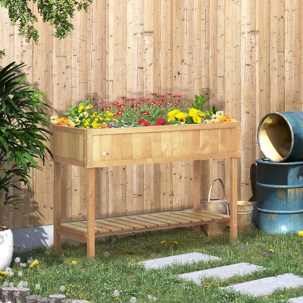 Outsunny Fioriera su Piedi carré Orto con ripiano dim. 110L x 46l x 76H cm 8 Compartimenti & Inserti per l'irrigazione Legno di Abete
