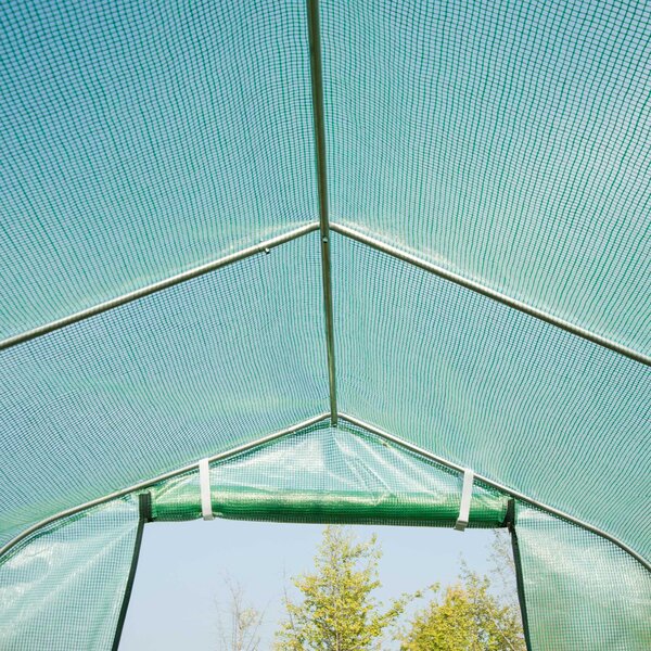 Outsunny Serra da giardino tunnel serre tunnel 6 m² con 6 finestre porta a zip tela PE struttura ferro zincato verde