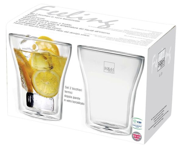 Confezione 2 Bicchieri in Borosilicato Doppio Feeling 23 cl