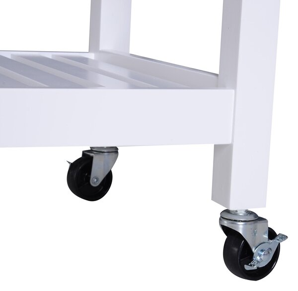 Carrello da Cucina Salvaspazio a 2 Ripiani con Cassetto in Legno Bianco 64x39x84.5 cm