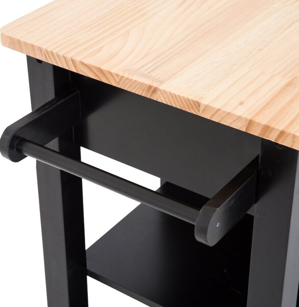 Mobile da Cucina con Cassetti in Legno Nero 101.5x50x90 cm