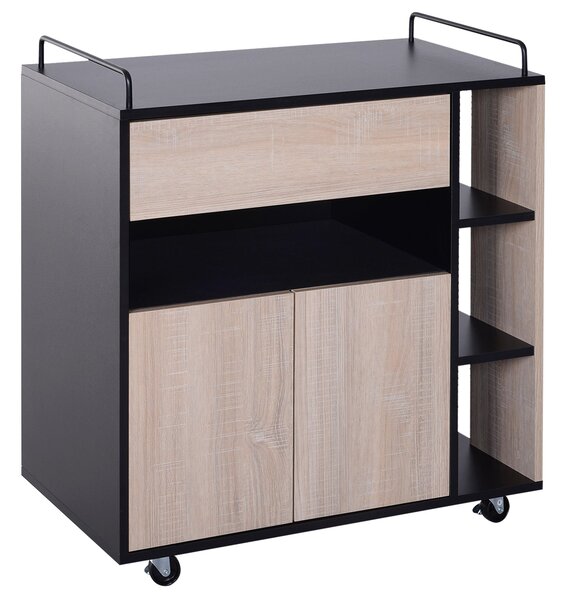 Mobiletto Carrello da Cucina con Cassetti in Legno Rovere e Nero 76.5x40x82 cm