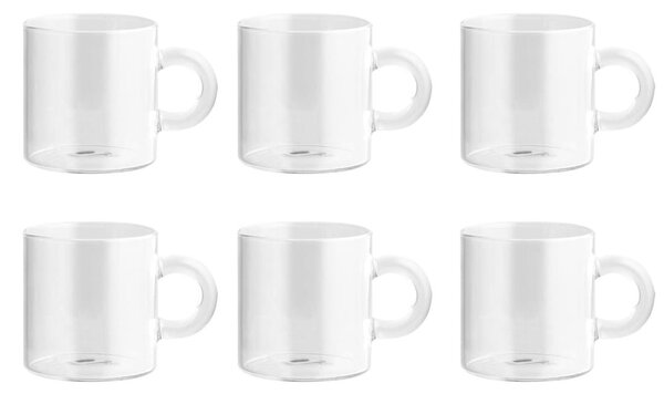 Confezione 6 tazze caffè Nuvola in vetro borosilicato trasparente cc 110
