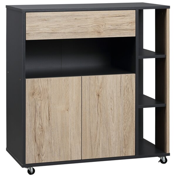 Mobiletto Ausiliario da Cucina Multiuso in Legno con Ruote 80x39x86.5 cm