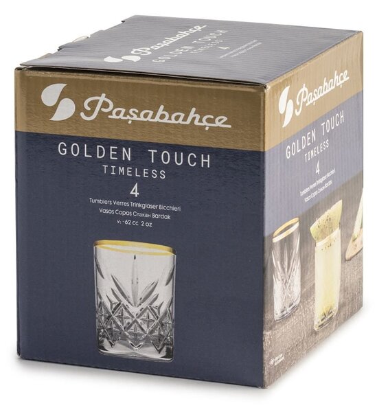 Set 4 bicchieri shot liquore Timeless Golden Touch in vetro trasparente con bordo oro cl 6,2