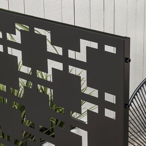 Outsunny Pannello brise vue decorativo paravento esterno a motivo geometrico traforato in metallo - 122 x 45 x 198 cm, nero