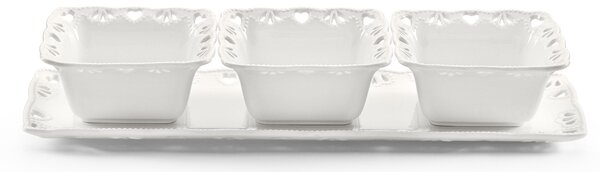 Servizio Aperitivo Vassoio e 3 Coppette in Porcellana Kaleidos Juliet Bianco