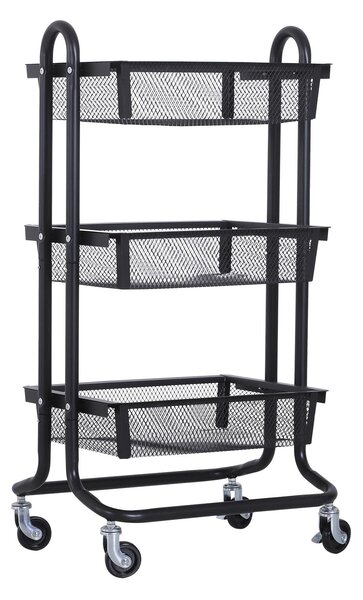 Carrello da Cucina Multiuso Salvaspazio 3 Livelli in Acciaio a Rete Nero 47x38.5x89 cm