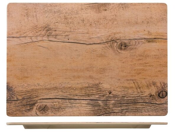 Set 6 piatti rettangolari Decoro Legno in melamina cm 25,5x35,5