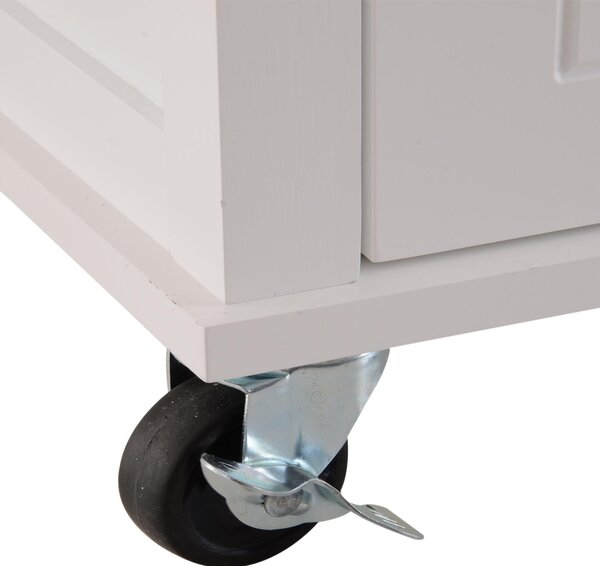 Mobiletto Carrello da Cucina in Legno e Bambù Bianco 70x45.7x90 cm