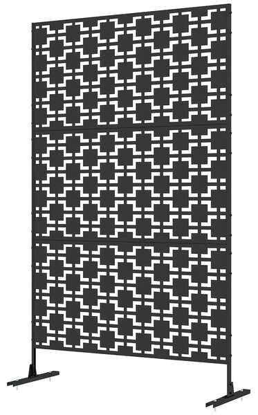 Outsunny Pannello brise vue decorativo paravento esterno a motivo geometrico traforato in metallo - 122 x 45 x 198 cm, nero