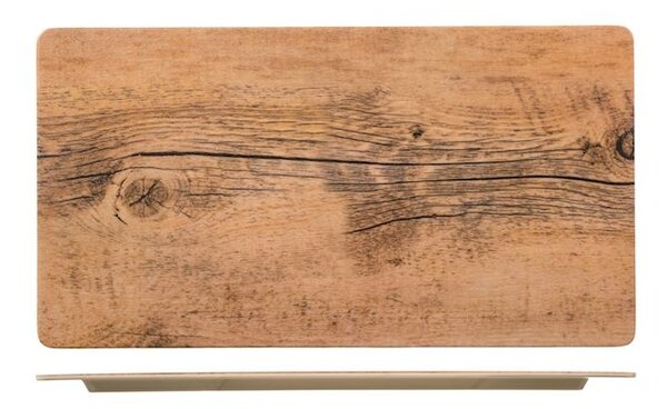 Set 6 piatti rettangolari Decoro Legno in melamina cm 17,5x32,5