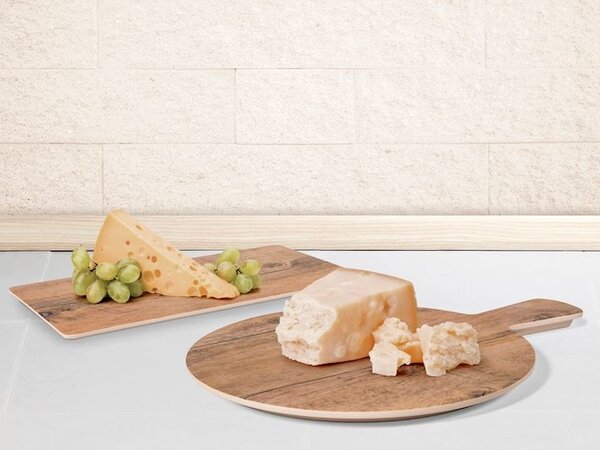 Set 6 piatti tondi con manico Decoro Legno in melamina cm 28