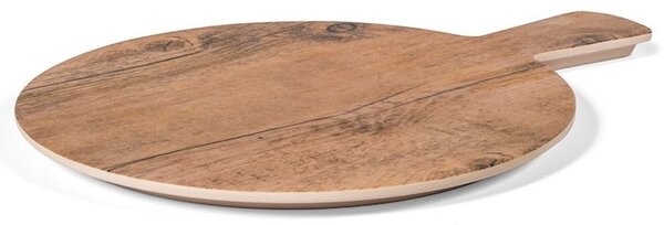 Set 6 piatti tondi con manico Decoro Legno in melamina cm 28