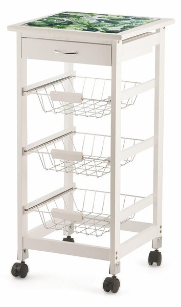 Carrello da Cucina Salvaspazio 37x37x76 cm 3 Ceste in Legno Soriani Cactus Bianco