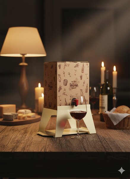 Supporto per Contenitore Vino 10 cm Bag 3L con Vassoio in Ferro Alluminato Lisa Luxury Bacco Panna