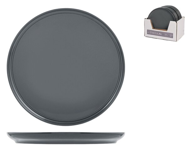 Set 12 piatti piani Stoccolma in stoneware grigio cm 28