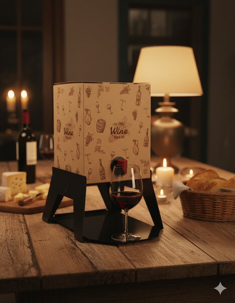 Supporto per Contenitore Vino 10 cm Bag 3L con Vassoio in Ferro Alluminato Lisa Luxury Bacco Nero