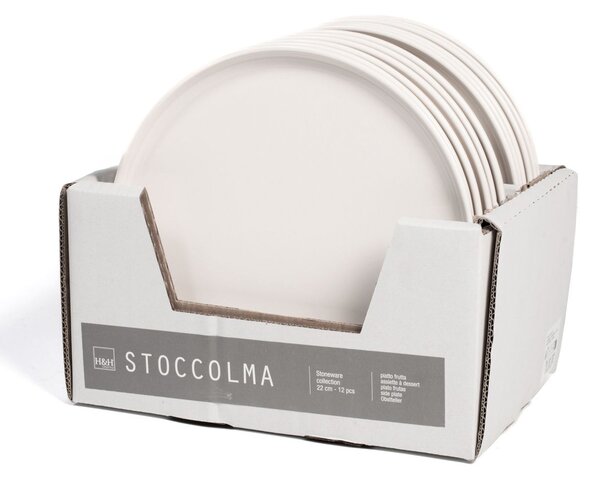 Set 12 piatti frutta Stoccolma in stoneware bianco cm 22