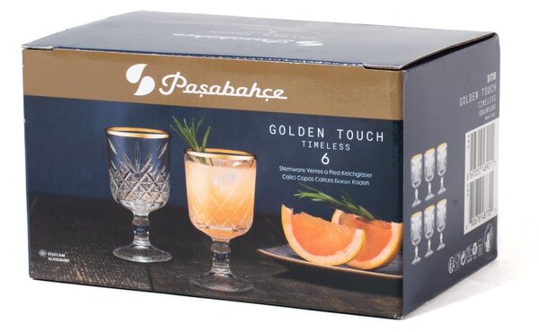 Set 6 calici liquore Timeless Golden Touch in vetro trasparente lavorato con bordo oro cl 6