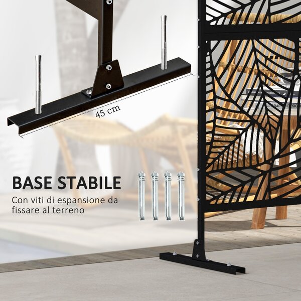 Outsunny Separé Divisorio da Esterno Decorativo e Traliccio per Piante, Design a Foglie, 122x45x198 cm, Nero | Aosom Italy