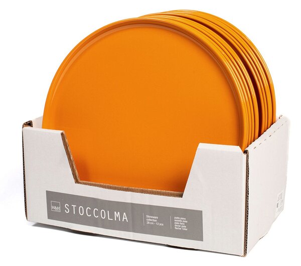Set 12 piatti piani Stoccolma in stoneware ocra cm 28
