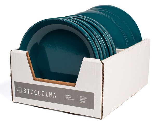Set 12 piatti fondi Stoccolma in stoneware ottanio cm 22