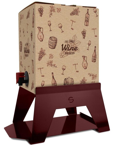 Supporto per Contenitore Vino 10 cm Bag 3L con Vassoio in Ferro Alluminato Lisa Luxury Bacco Rosso