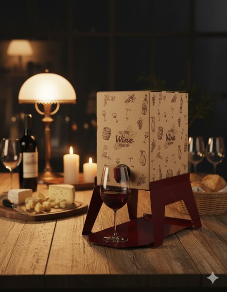 Supporto per Contenitore Vino 10 cm Bag 3L con Vassoio in Ferro Alluminato Lisa Luxury Bacco Rosso