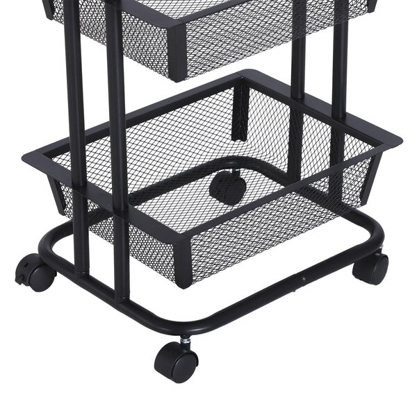 Carrello da Cucina Multiuso Salvaspazio 3 Livelli in Acciaio a Rete Nero 40x30x79 cm