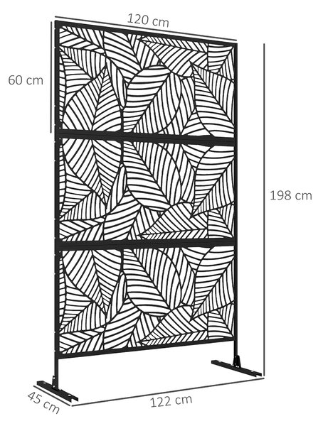 Outsunny Separé Divisorio da Esterno Decorativo e Traliccio per Piante, Design a Foglie, 122x45x198 cm, Nero | Aosom Italy