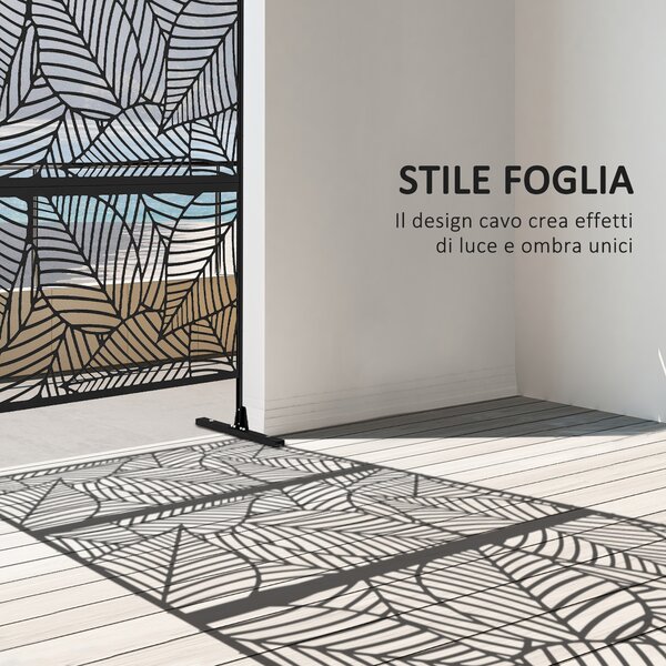 Outsunny Separé Divisorio da Esterno Decorativo e Traliccio per Piante, Design a Foglie, 122x45x198 cm, Nero | Aosom Italy