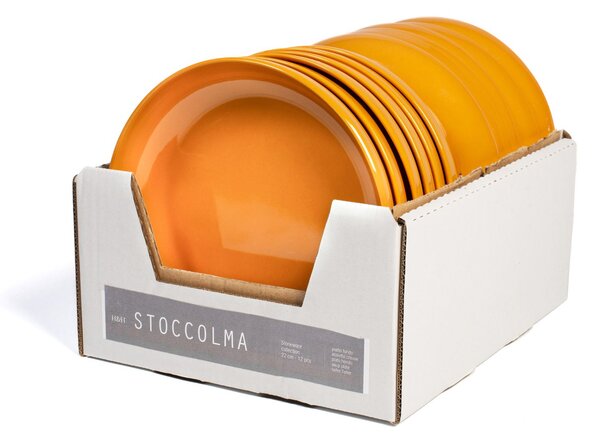 Set 12 piatti fondi Stoccolma in stoneware ocra cm 22