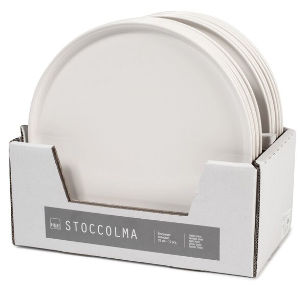 Set 12 piatti piani Stoccolma in stoneware bianco cm 28