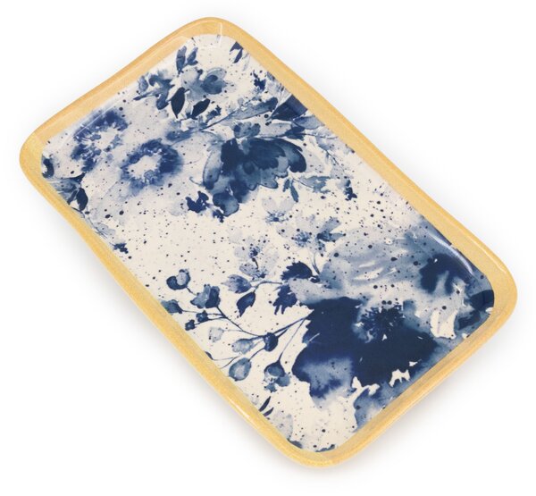 Piatto rettangolare Indigo in stoneware beige blu cm 24x14