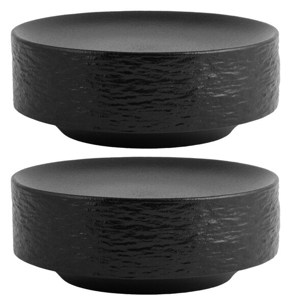 Set 2 alzate basse Skin in porcellana nera cm 15x6h