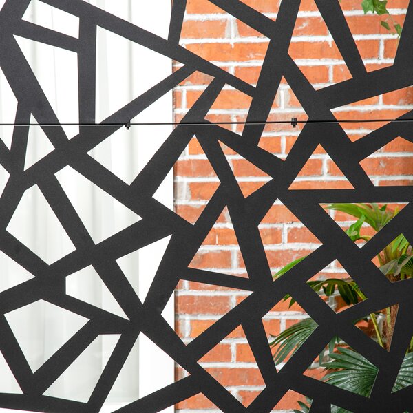 Outsunny Pannello schermo balcone decorativo esterno con motivo geometrico forato in acciaio 122 x 45 x 198 cm nero