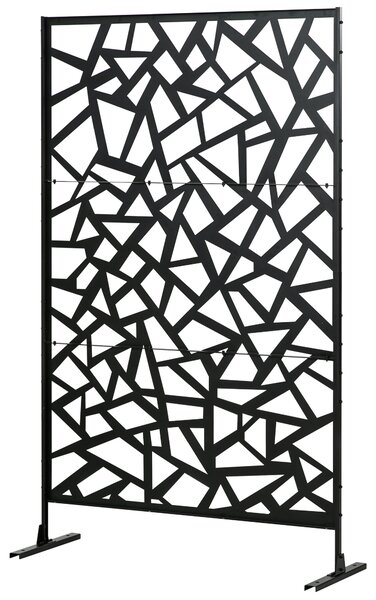 Outsunny Pannello schermo balcone decorativo esterno con motivo geometrico forato in acciaio 122 x 45 x 198 cm nero