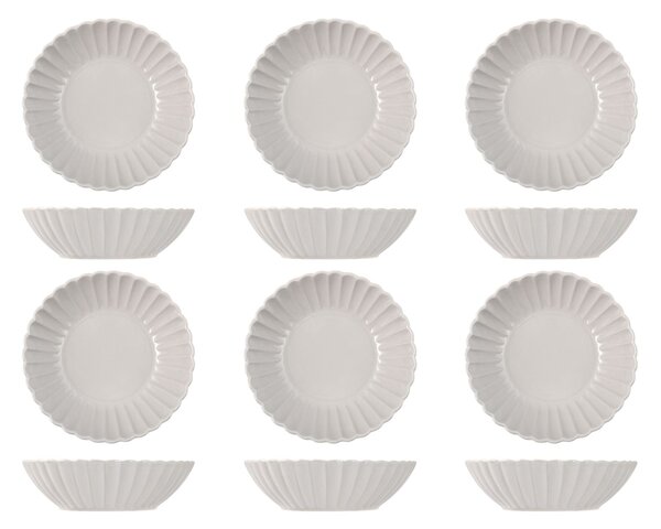 Set 6 piatti fondi Lotus in stoneware grigio cm 18