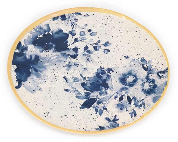 Piatto piano Indigo in stoneware beige blu cm 27