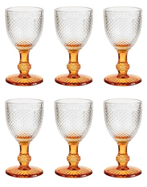 Confezione 6 calici vino Diamantato in vetro con base arancio cl 20