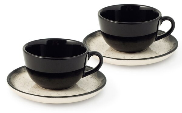 Set 2 tazze tè Marte in stoneware avorio nero cc 200