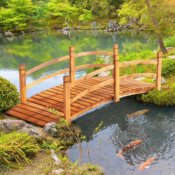 Outsunny Ponte da Giardino in Legno Decorazione del Giardino dim. 185L x 72l x 58H cm con Parapetto - Legno di Abete - Arancione