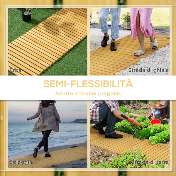 Outsunny Passerella per Giardino a Doghe Arrotolabili e Semi Flessibile, in Legno di Abete, 185x60 cm, Giallo | Aosom Italy