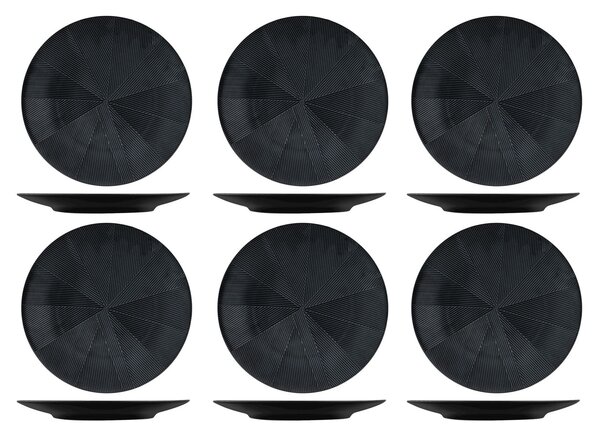 Set 6 piatti piani Comb in stoneware nero cm 27