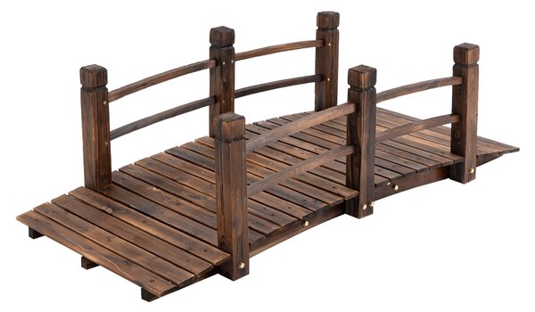 Outsunny Ponte da Giardino - Ponte per Laghetto - passerella in Legno - Decorazione Giardino dim. 152,5L x 67l x 48H cm - Legno di Abete trattato carbonizzazione
